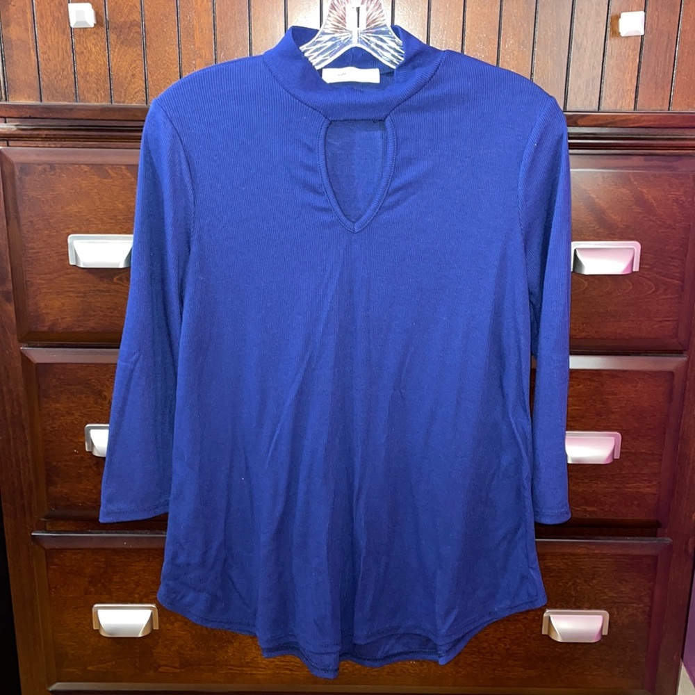 Navy Blue Key-Hole Blouse